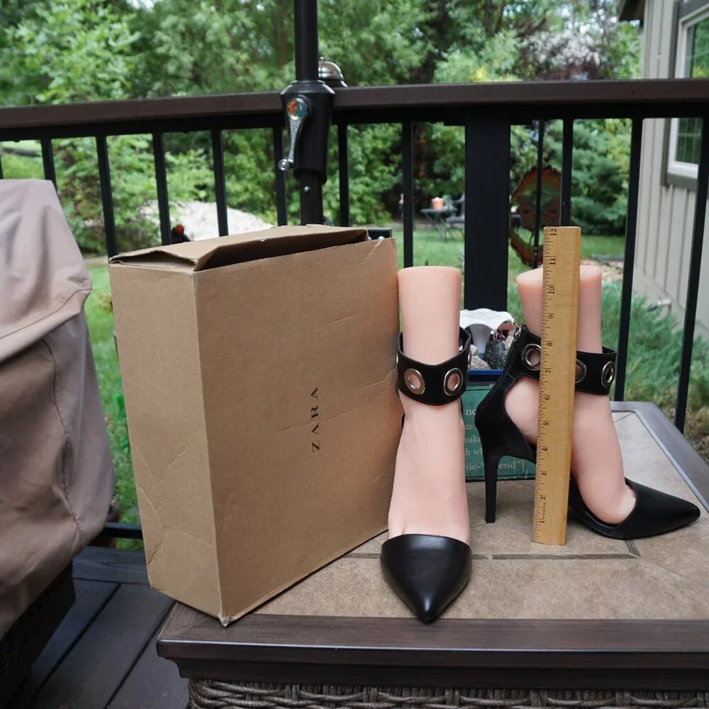 ZARA TRAFALUC  NEGRO/BLACK/NOIR  anklLeather HEELS - Picture 13 of 14